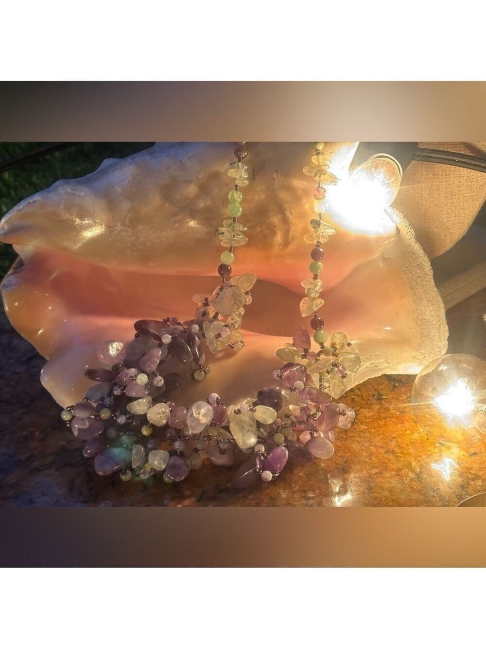 GENUINE Stone Purple Amethyst and Green Prehnite Chunky Necklace 18in Women - Picture 6 of 13